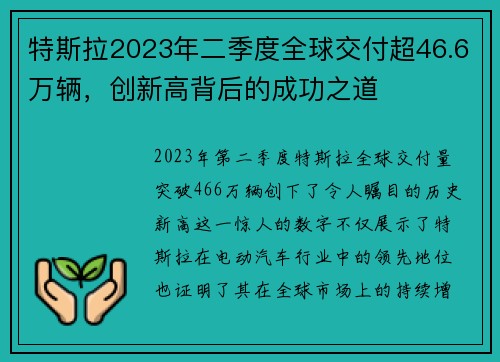 特斯拉2023年二季度全球交付超46.6万辆，创新高背后的成功之道